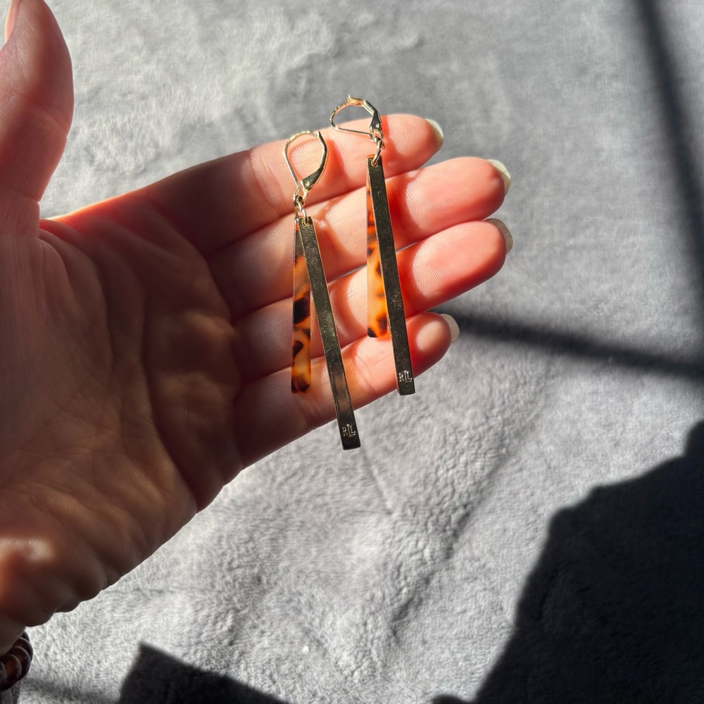 Ralph Lauren Gold and Tortoiseshell Drop Earrings - Picture 5 of 7
